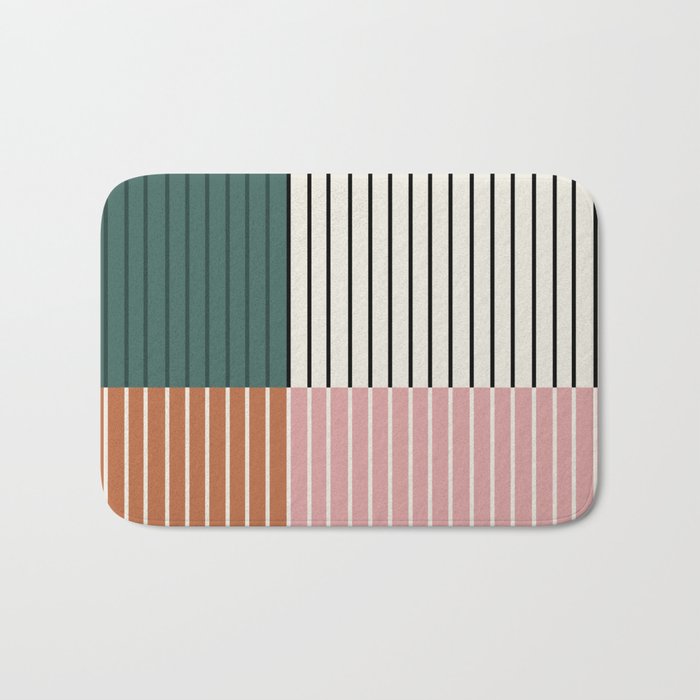 Color Block Line Abstract V Colorful Retro Bath Mat
