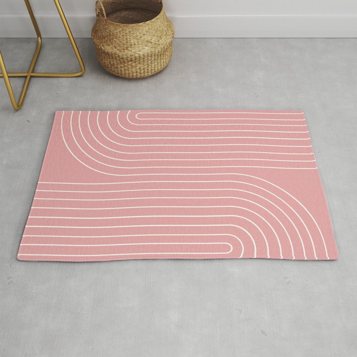 Minimal Line Curvature X Pink Mid Century Modern Arch Abstract Rug
