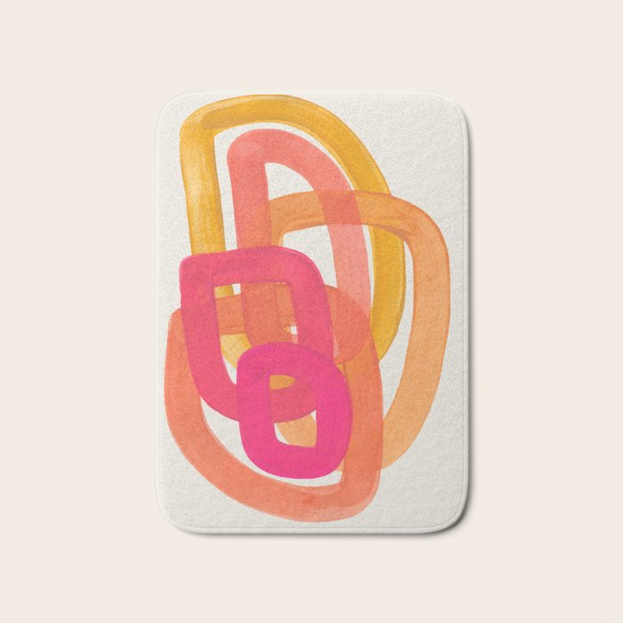 Funky Retro 70'S Style Pattern Orange Pink Greindent Striped Circles Mid Century Colorful Pop Art Bath Mat