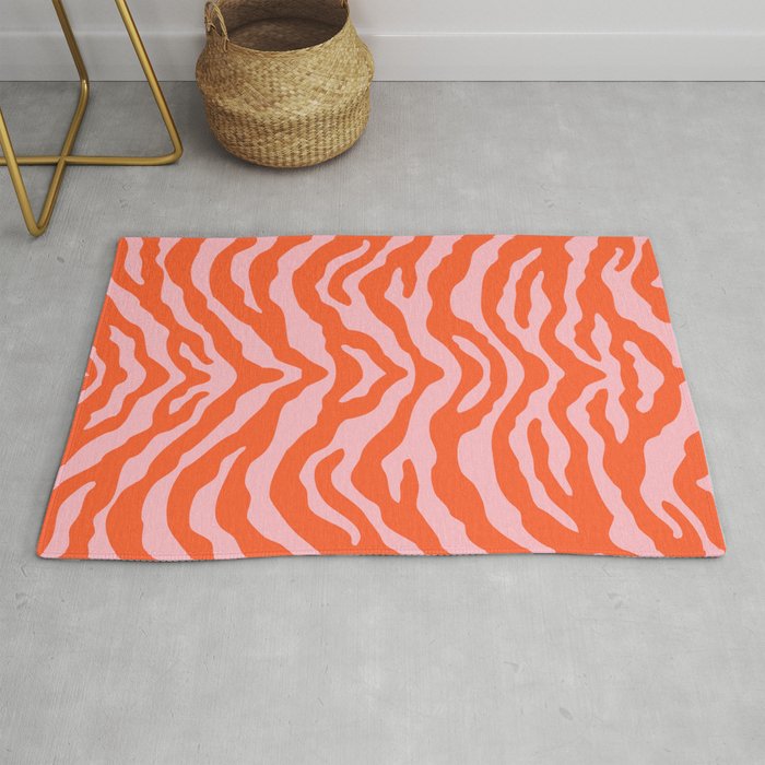 Zebra Wild Animal Print Orange And Pink Rug