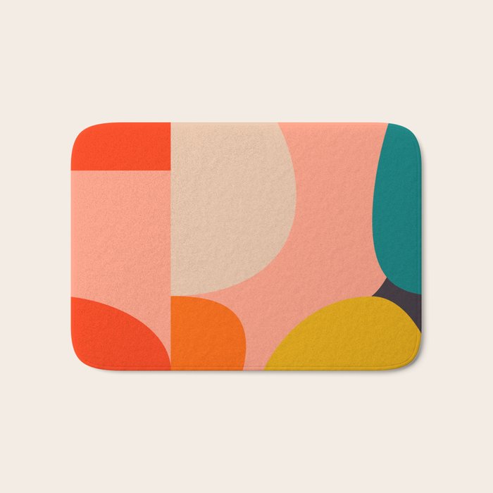 Geometry Shape Mid Century Organic Blush Curry Teal Bath Mat