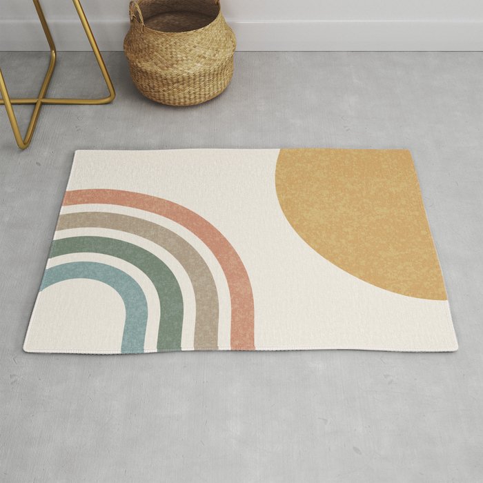 Mid Century Colorful Sun And Rainbow Rug