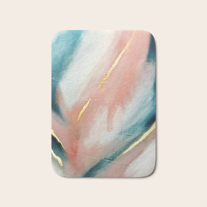 Celestial [3]: A Minimal Abstract Mixed-Media Piece In Pink, Blue, And Gold By Alyssa Hamilton Art Bath Mat