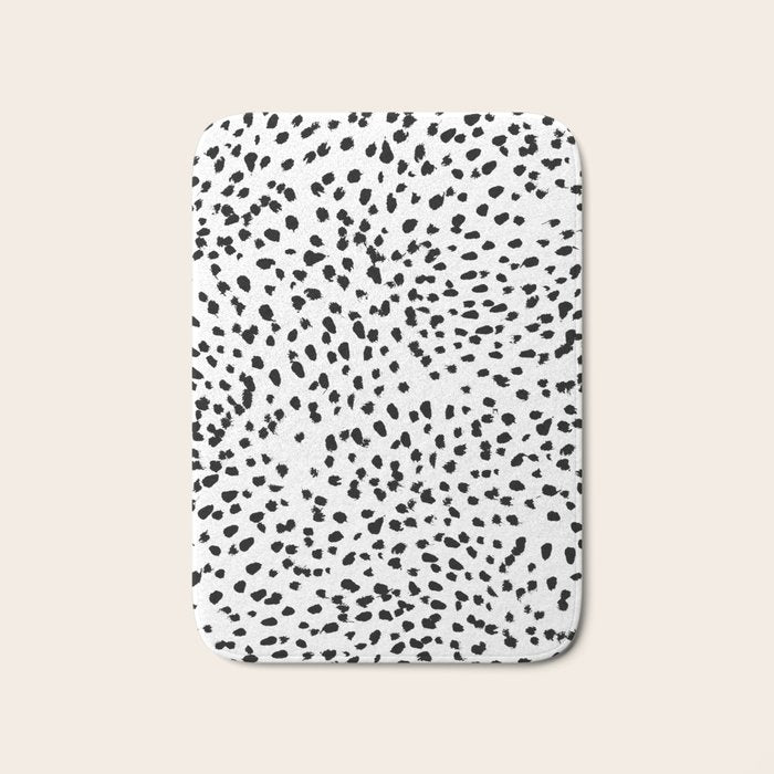 Nadia - Black And White, Animal Print, Dalmatian Spot, Spots, Dots, Bw Bath Mat