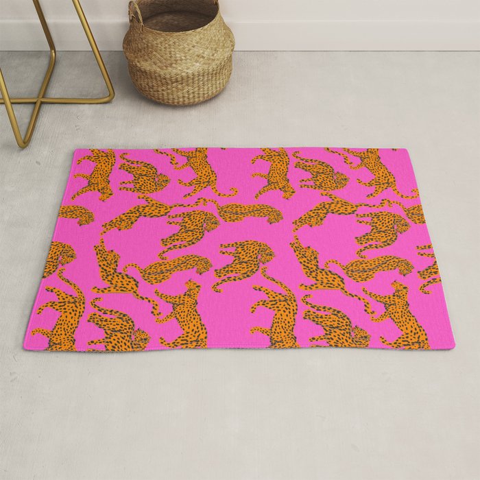 Abstract Leopard With Red Lips Illustration In Fuchsia Background  Rug