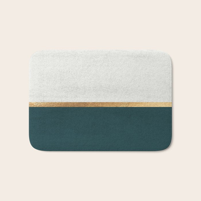 Deep Green, Gold And White Color Block Bath Mat
