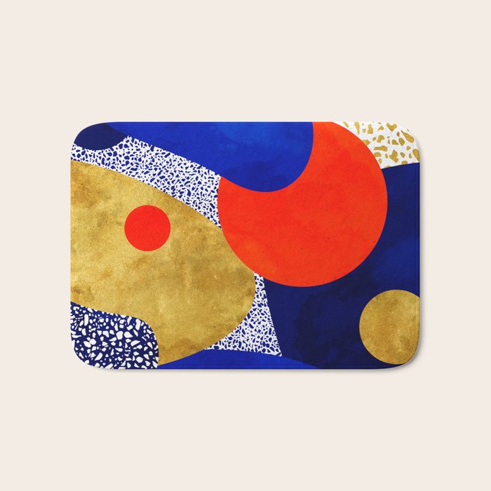 Terrazzo Galaxy Blue Night Yellow Gold Orange Bath Mat