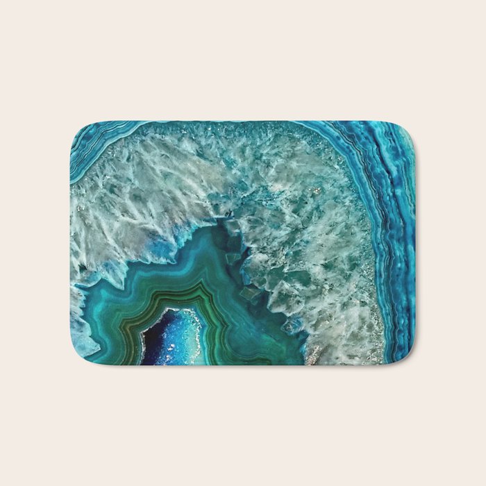Aqua Turquoise Agate Mineral Gem Stone Bath Mat