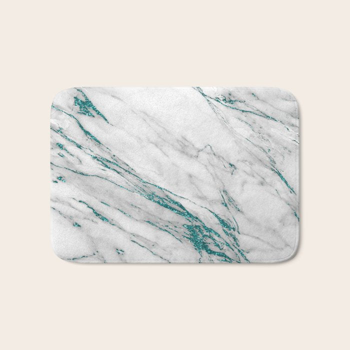 Gray Marble Aqua Teal Metallic Glitter Foil Style Bath Mat