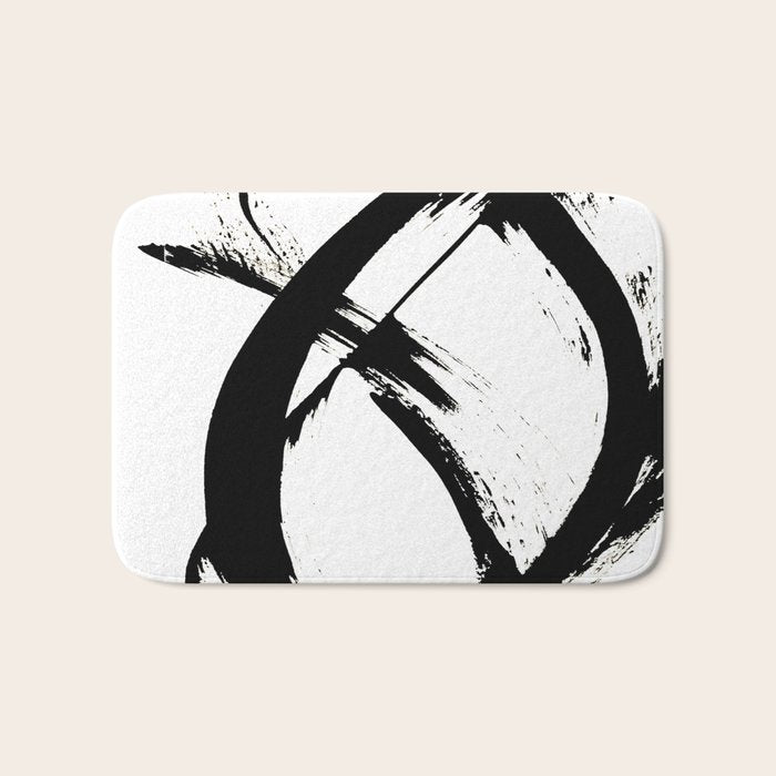Brushstroke 7: A Minimal, Abstract, Black And White Piece Bath Mat