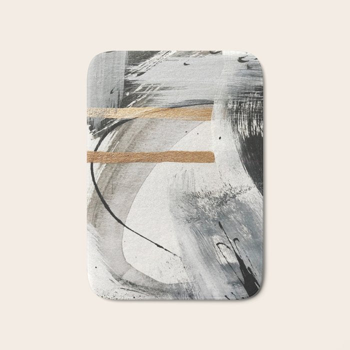 Armor [7]: A Bold Minimal Abstract Mixed Media Piece In Gold, Black And White Bath Mat