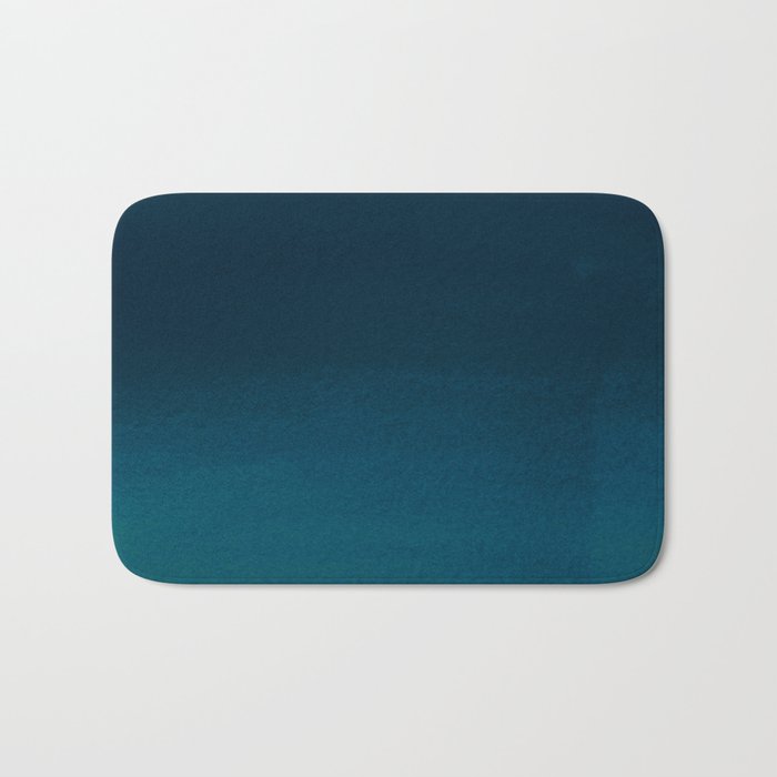 Navy Blue Teal Hand Painted Watercolor Paint Ombre Bath Mat