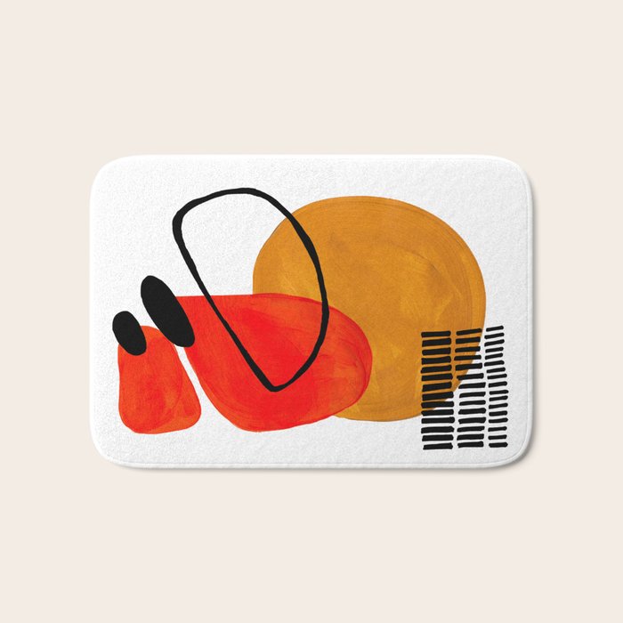 Mid Century Modern Abstract Vintage Pop Art Space Age Pattern Orange Yellow Black Orbit Accent Bath Mat