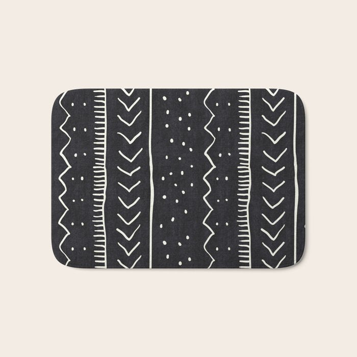 Cute Geometric Stripe In Black And White Bath Mat