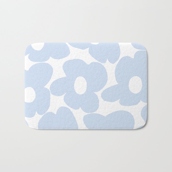 Large Baby Blue Retro Flowers White Background #Decor #Homestorie #Buyart Bath Mat