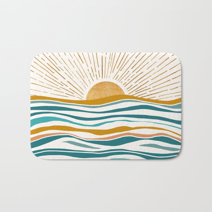 The Sun And The Sea - Gold And Teal Bath Mat