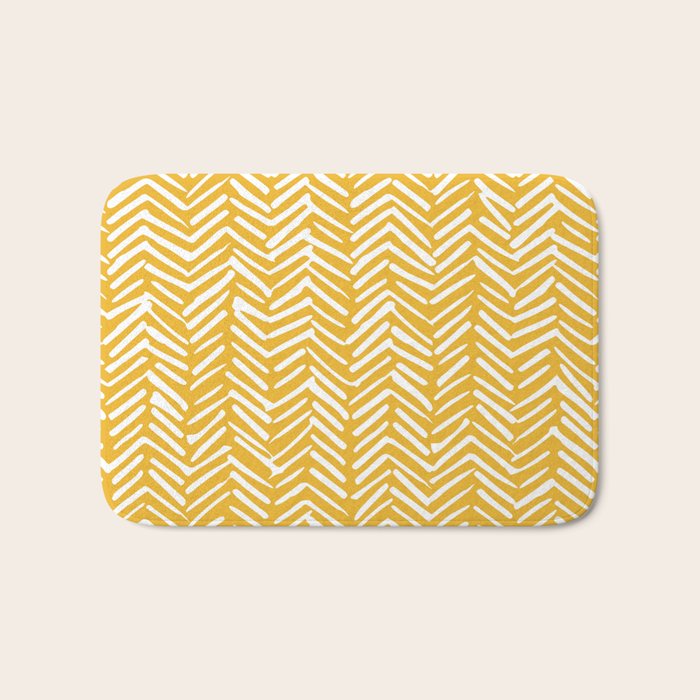 Boho Abstract Herringbone Pattern, Summer Yellow Bath Mat