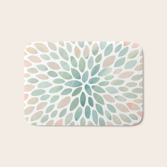 Floral Bloom, Abstract Watercolor, Coral, Peach, Green, Floral Prints Bath Mat