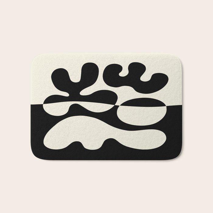 Mid Century Modern Organic Abstraction 235 Black And Ivory White Bath Mat