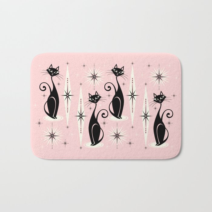 Mid Century Meow Retro Atomic Cats ©Studioxtine Bath Mat
