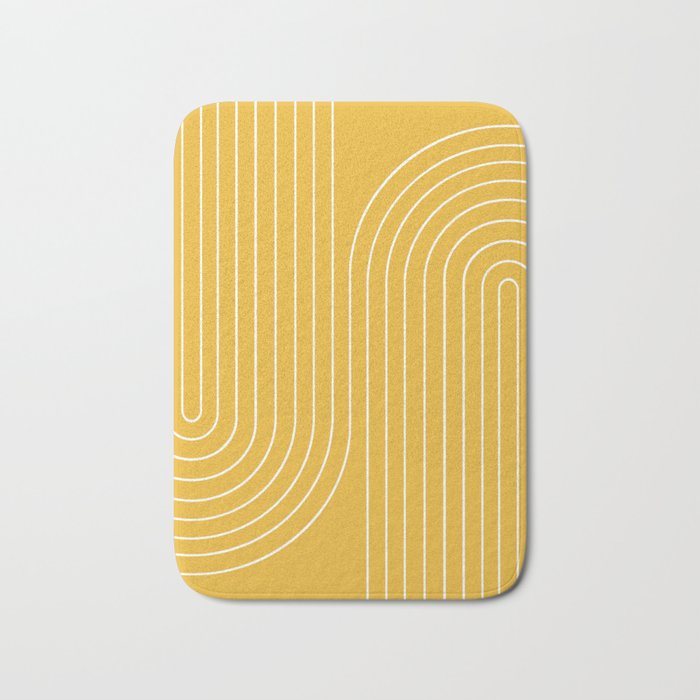 Minimal Line Curvature Viii Golden Yellow Mid Century Modern Arch Abstract Bath Mat