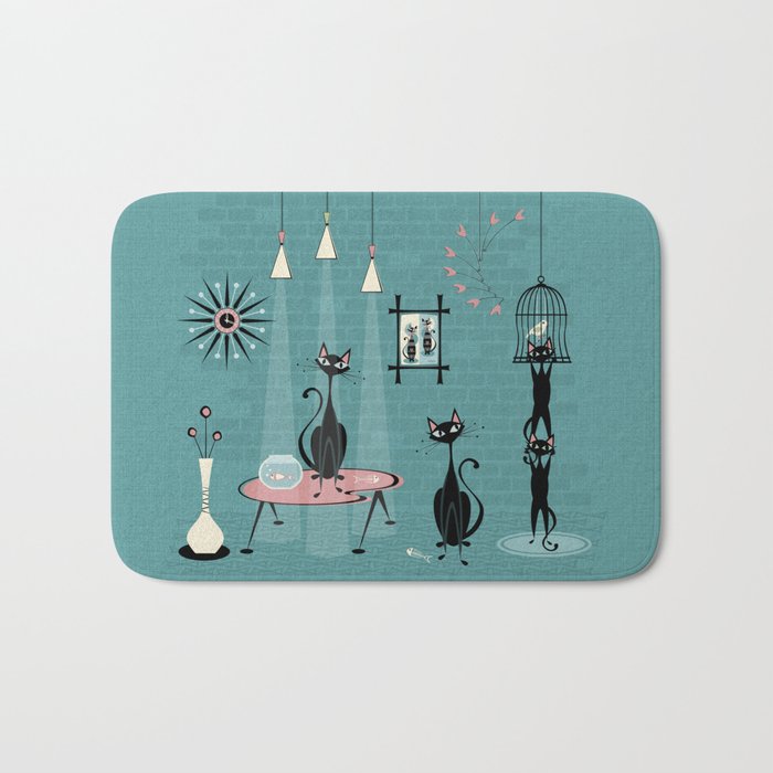 Mid Century Kitty Mischief - ©Studioxtine Bath Mat