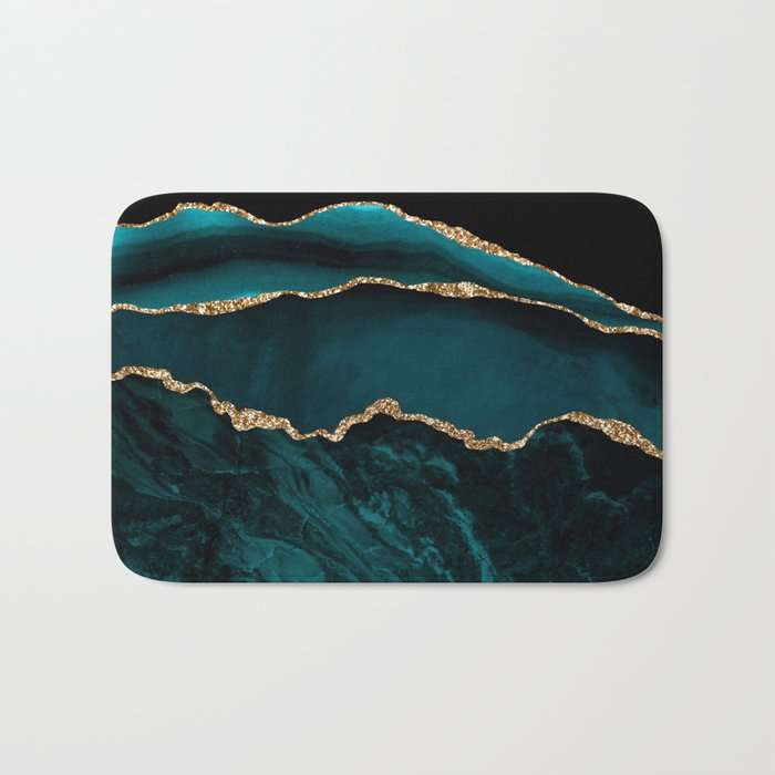 Teal Blue Emerald Marble Landscapes Bath Mat