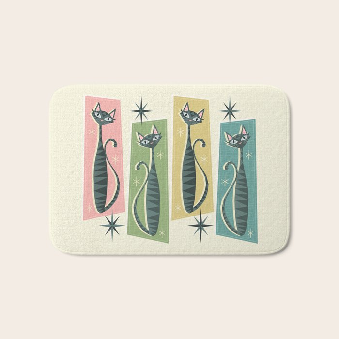 Retro Patchwork Tabbies ©Studioxtine Bath Mat