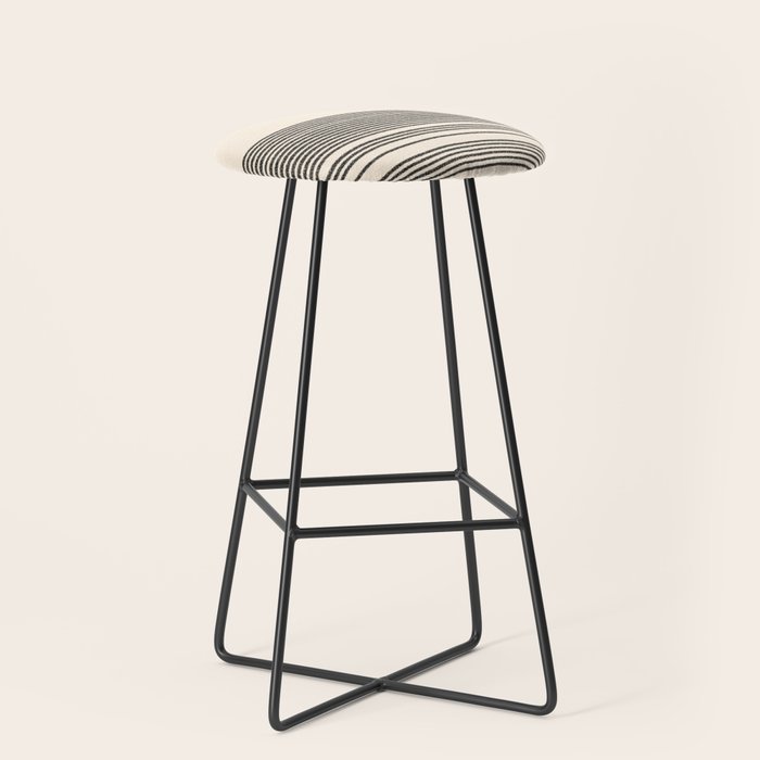 Organic Stripes - Minimalist Textured Line Pattern In Black And Almond Cream Stool