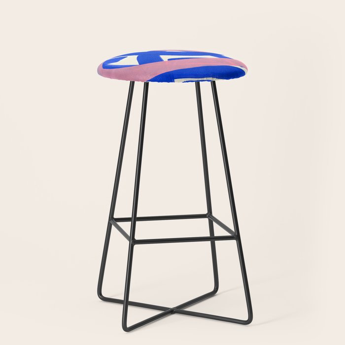 Tribal Pink Blue Fun Colorful Mid Century Modern Abstract Painting Shapes Pattern Stool