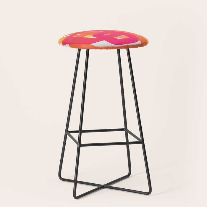 Funky Retro 70'S Style Pattern Orange Pink Greindent Striped Circles Mid Century Colorful Pop Art Stool
