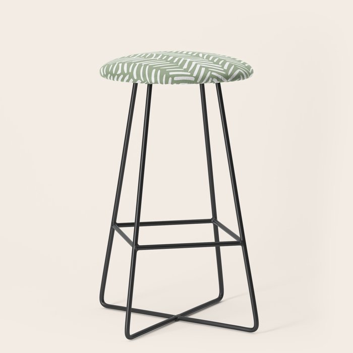 Boho, Abstract, Herringbone Pattern, Sage Green And White Stool