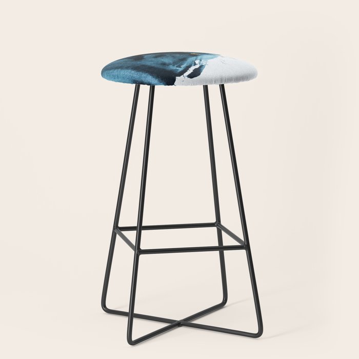 A Minimal Sapphire And Gold Abstract Piece In Blue White And Gold By Alyssa Hamilton Art  Stool