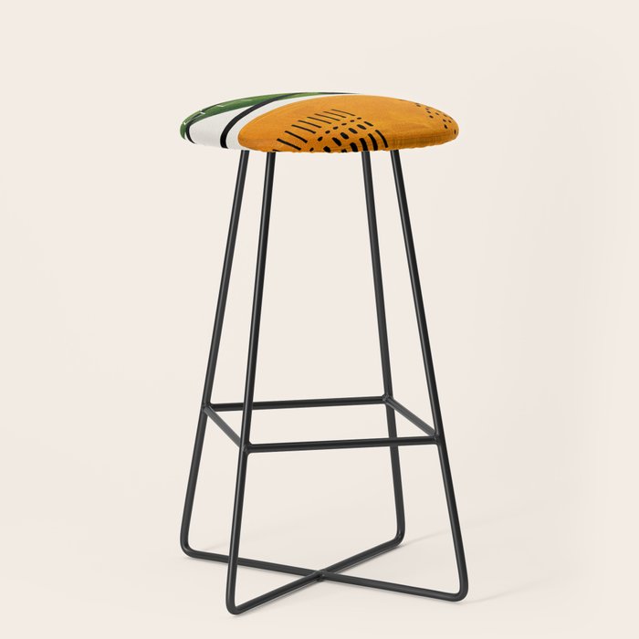 Mid Century Modern Abstract Colorful Art Patterns Olive Green Yellow Ochre Orbit Geometric Objects Stool