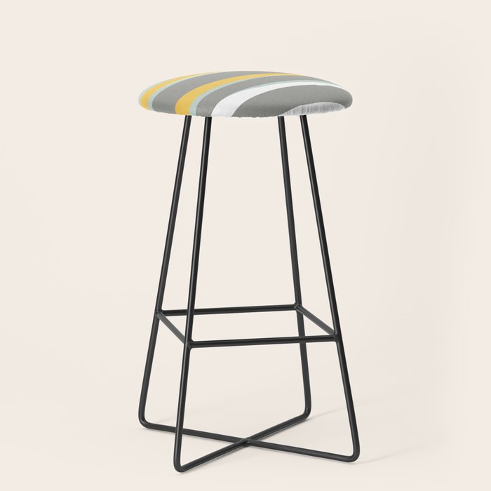Stripe Abstract, Sun And Beach, Yellow, Pale, Aqua Blue And Gray Stool