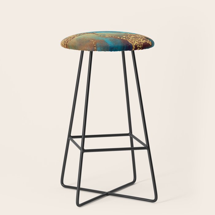 Abstract Blue And Gold Autumn Marble Stool