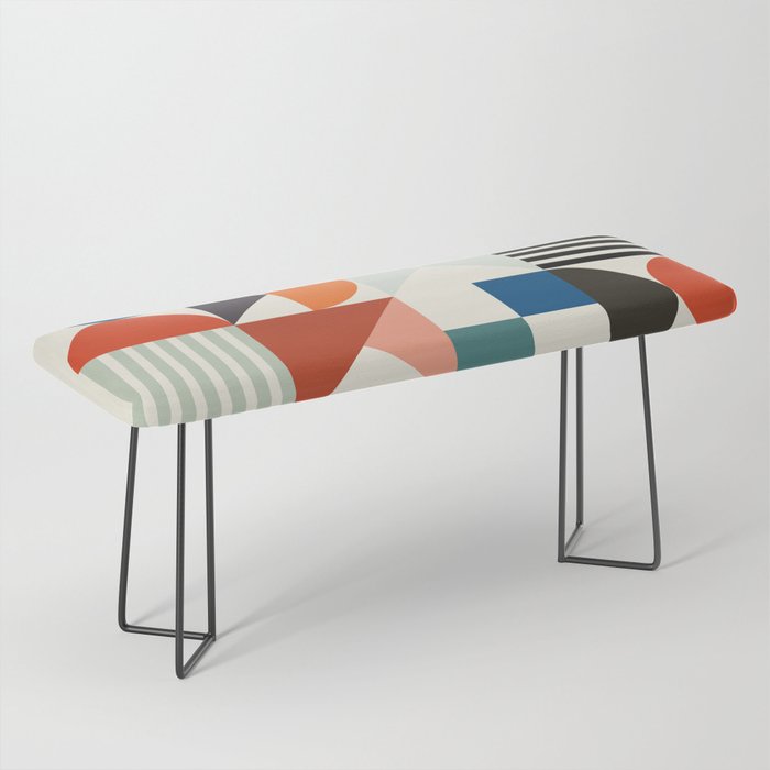 Mid Century Retro Shapes Geometric Bench