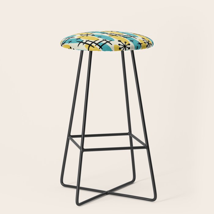 Retro Mid Century Modern Googie Design 231 Turquoise And Yellow Stool