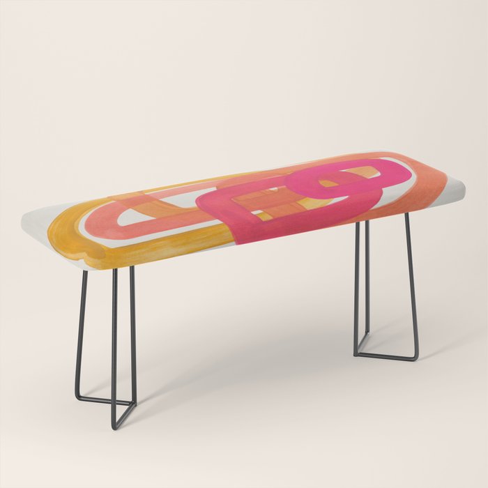 Funky Retro 70'S Style Pattern Orange Pink Greindent Striped Circles Mid Century Colorful Pop Art Bench