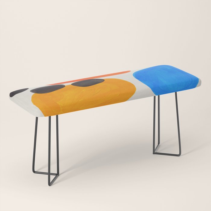 Minimalist Modern Mid Century Colorful Abstract Shapes Primary Colors Yellow Orange Blue Bubbles Bench