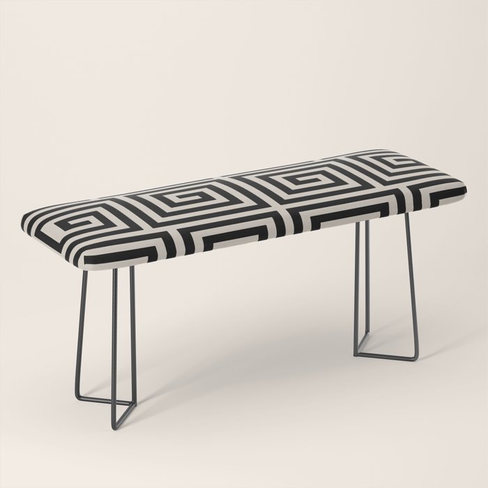 Greek Key Pattern 123 Black And Linen White Bench