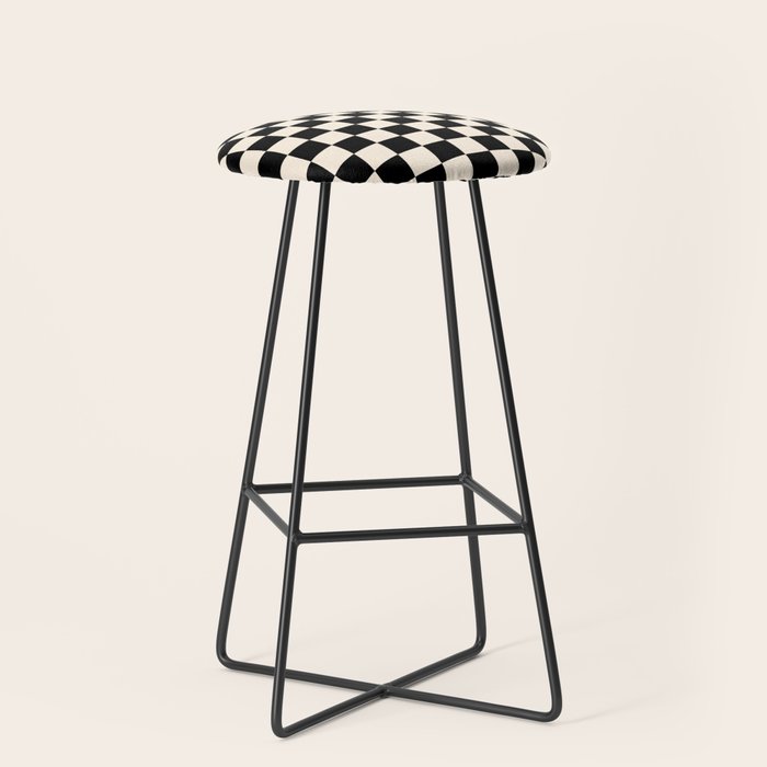 Checkerboard Mini Check Pattern In Black And Almond Cream Stool