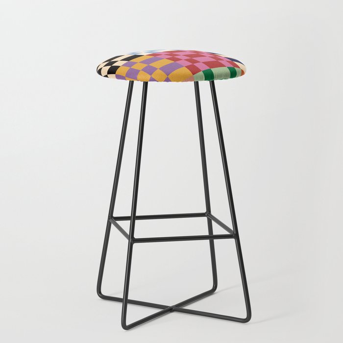 Retro 70s Colorful Patchwork Checkerboard Stool