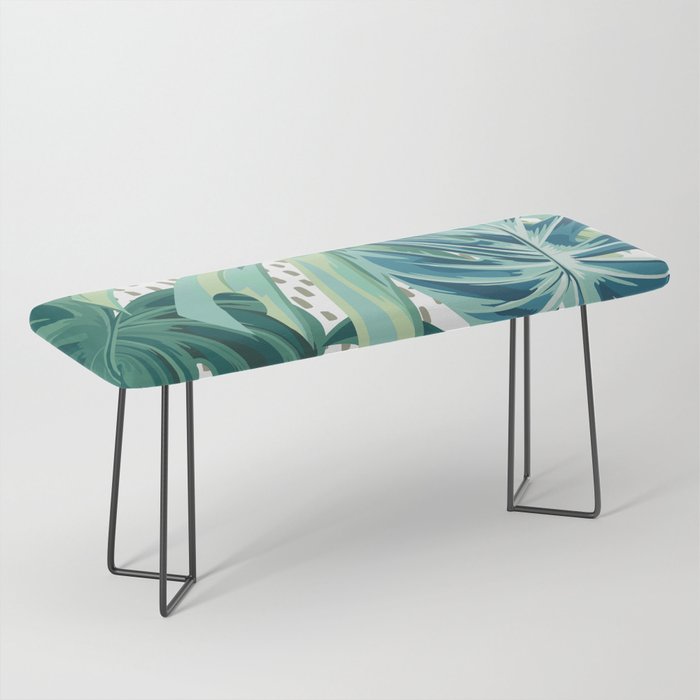 Tropical Palms, Green And Blue, Abstract Bench