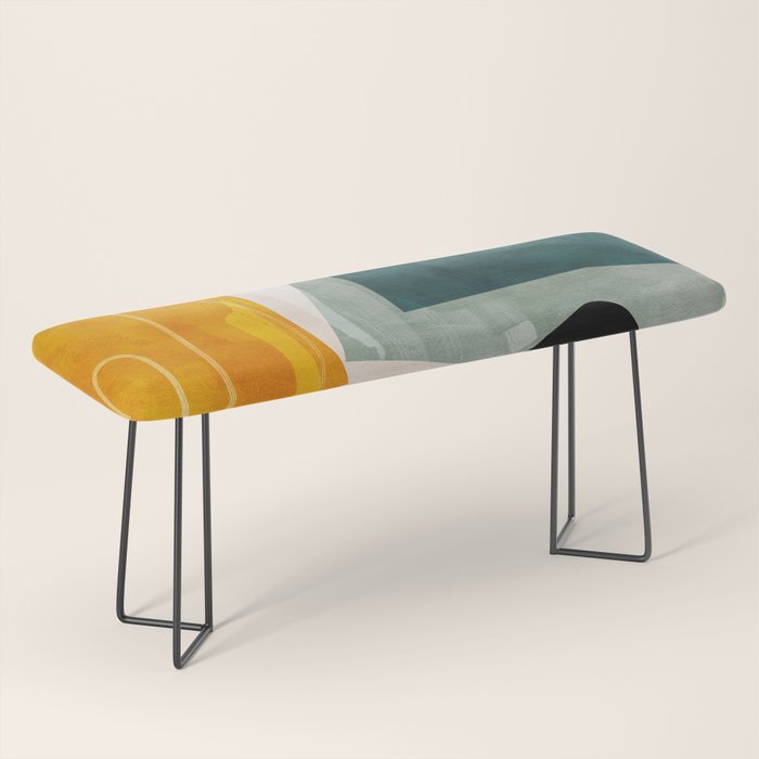 Mid Century Shapes Abstract Painting 3 Bench