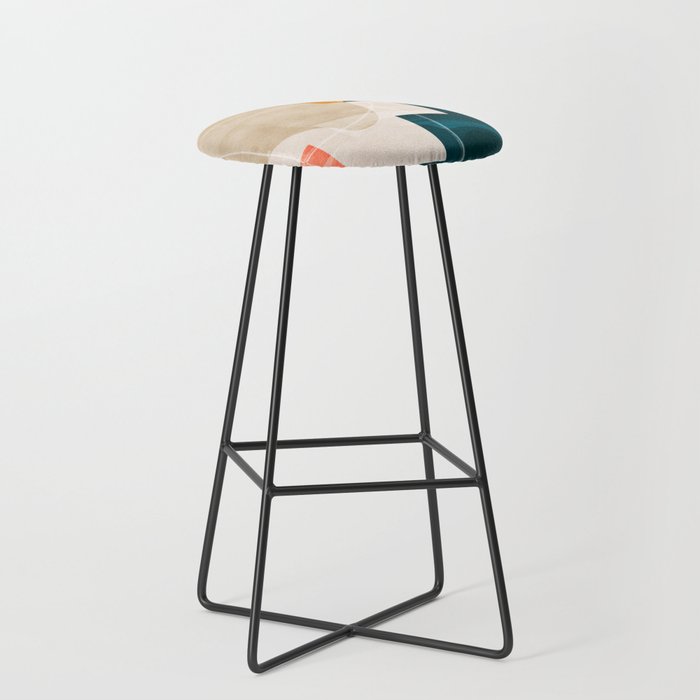 Mid Century Shapes Abstract Painting Stool
