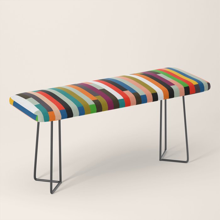 Mid Century Stripes Geometry Retro Bench