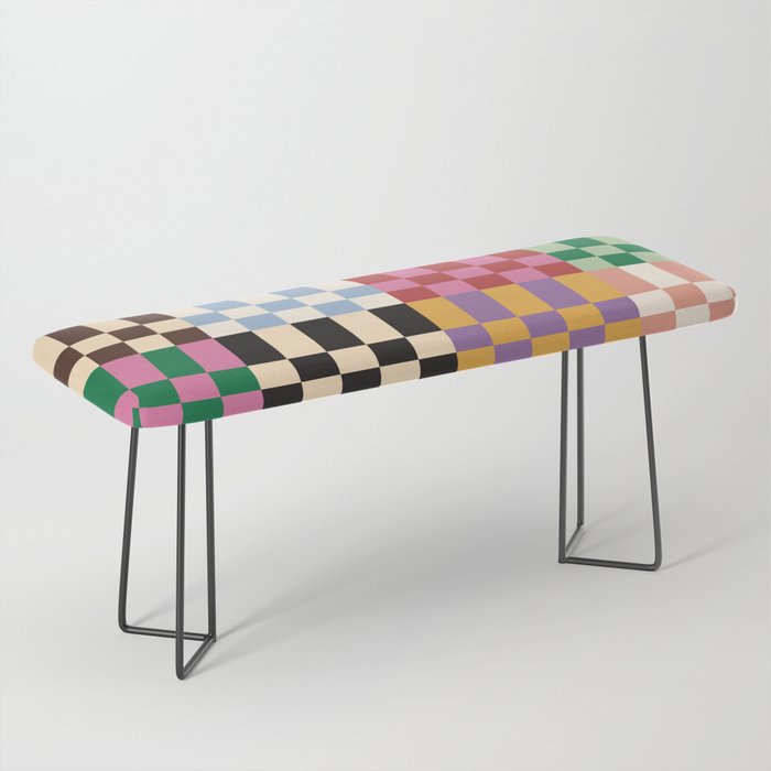 Retro 70s Colorful Patchwork Checkerboard Bench