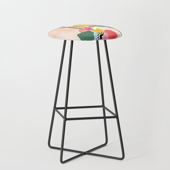 Dopamine Floral, Botanical Watercolor Eclectic Flowers Plants, Painting Colorful Pop Bohemian Contemporary Modern Stool