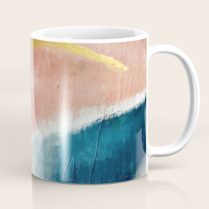 Exhale: A Pretty, Minimal, Acrylic Piece In Pinks, Blues, And Gold Coffee Mug